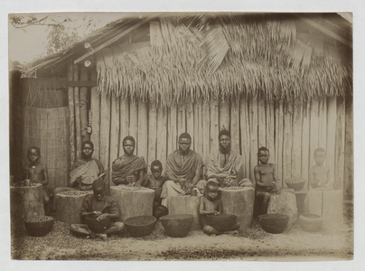 Palm nut cracking, New Calabar, c.1900 (b/w photo) [2003/174/1/24]