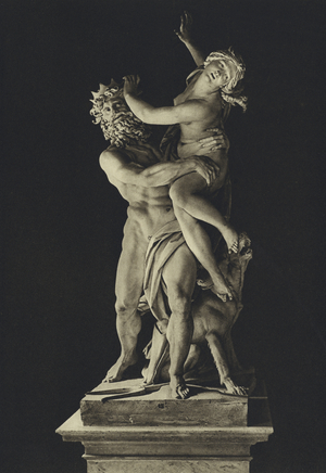 Museum of the Villa Borghese, Pluton carrying off his daughter Proserpine, Bernini (b/w photo)