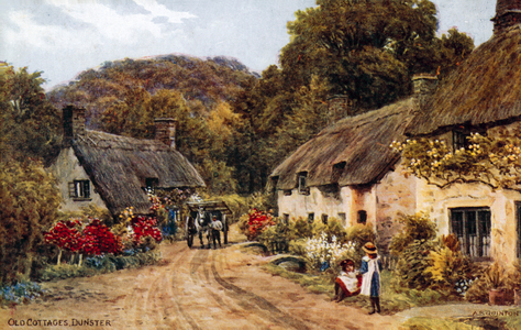 Old Cottages, Dunster (colour litho)