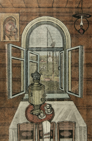 A Warm House, 2000 (linocut & w/c on paper) 