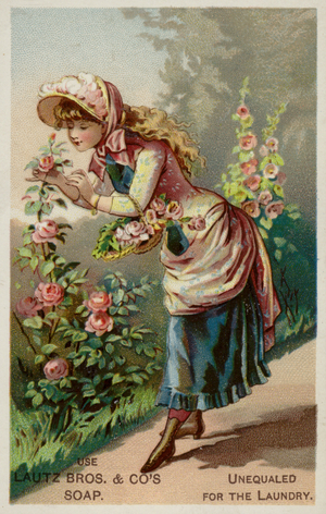 GIrl Smelling The Roses (chromolitho)