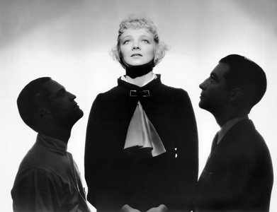Two Men Entranced By A Woman (b/w photo)