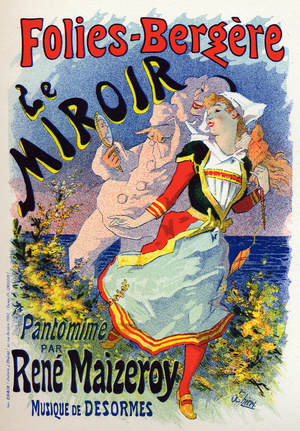 Art. Entertainment. The mirror, mime show at the cabaret Les Folies Bergeres, Paris. Poster by Jules Cheret, France, c.1890 (poster)