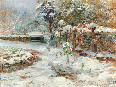 October snow, motiv from the garden of castle Hartenstein, 1926 (oil on panel)