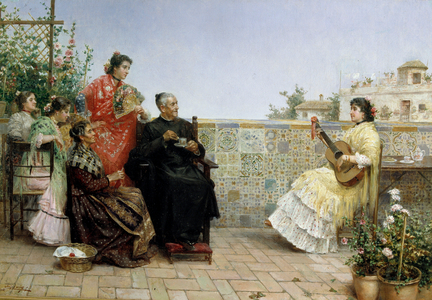 Visit of the priest,19th century (oil painting)