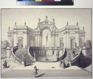 Full page: garden palace in the gardens of Liechtenstein Palace, Rossau, Vienna (pen and ink drawing)