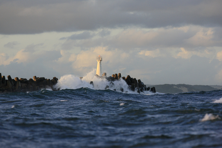 Hood Point Lighthouse, situated in East London, on the east coast of South Africa (photo)