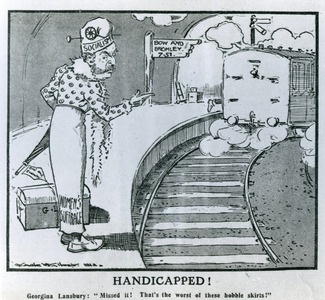 Handicapped ! Georgina Lansbury: Missed it! That's the worst of these hobble skirts! 1912 (litho)