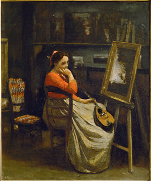 L'atelier de Corot, jeune femme avec corsage rouge (oil on canvas)