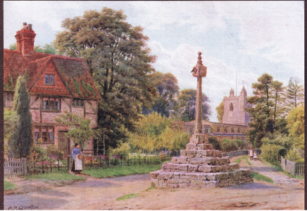 The Cross, East Hagbourne, Berkshire, from The Cottages and the Village Life of Rural England published by Dent & Sons Limited, 1912 (colour litho)