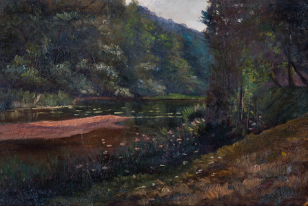 Landscape with forest, pond and water lilies, 1906 (oil on wood)