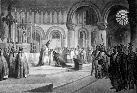 Coronation of emperor Charlemagne in 800 (engraving)