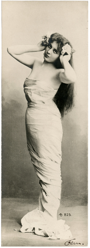 Woman in evening dress, c. early 1900’s (postcard)