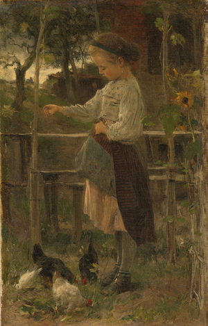 Feeding Chickens, 1866 (oil on canvas)
