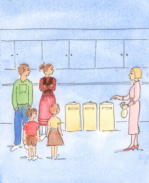 It is strange that when so many children are given patient instruction on matters such as re-cycling, or taking exercise, there is a great silence on far more important matters, such as chastity, honesty, love for others and reverence for God - without which we endanger our very souls., 2004 (w/c on paper)