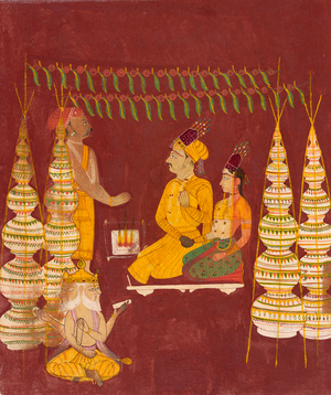 Wedding ceremony in the presence of Brahma, c.1680 (opaque watercolor on paper)
