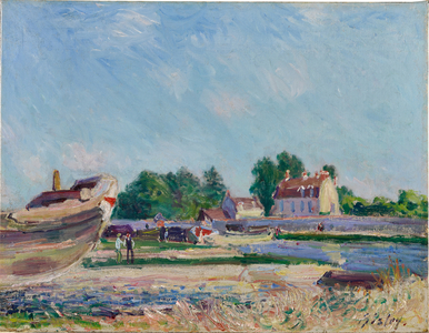 Boats being repaired in Saint-Mammès, Loing Canal, c.1885 (oil on canvas)