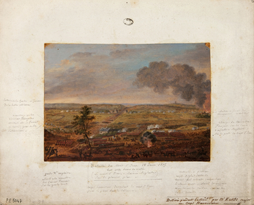 Battle of Mont-Saint-Jean, drawn and painted during the action by Major Kunts of the Hanoverian unit, 18th June 1815 (pencil and gouache on cardboard)