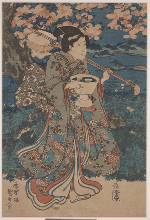 Going to a Cherry Blossom Viewing Party (colour woodcut)