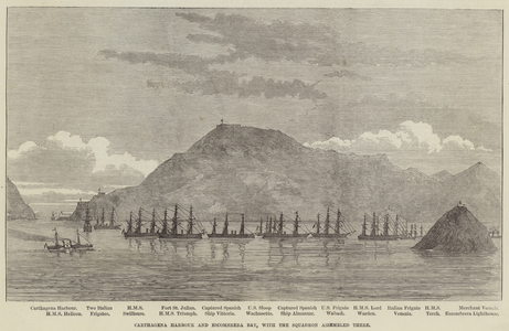 Carthagena Harbour and Escombrera Bay, with the Squadron assembled there (engraving)