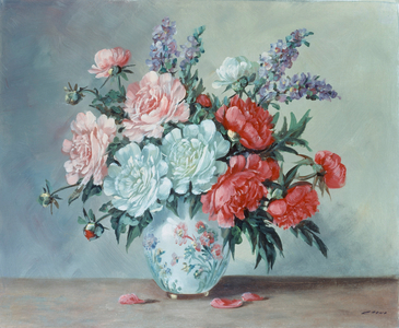Vase With Roses, 20th century (oil on canvas)