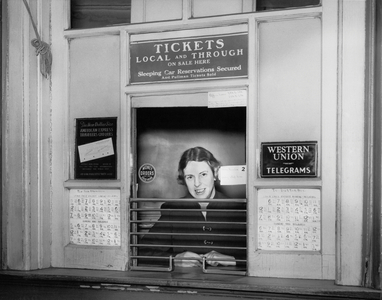 Railroad Ticket Window, Oakland, California, c.1946 (b/w photo)