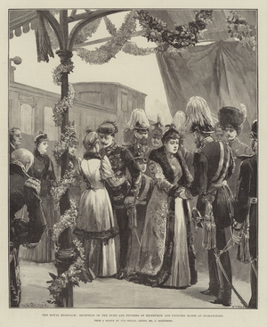 The Royal Marriage, Reception of the Duke and Duchess of Edinburgh and Princess Marie at Sigmaringen (engraving)