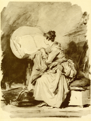 Reading girl sitting on a folding table