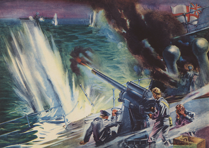 Sinking of HMS Rawalpindi, 1939 (colour litho)