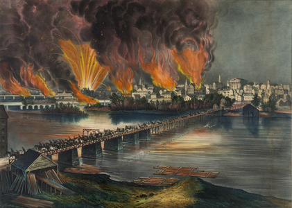The fall of Richmond, Virginia on the night of April 2nd 1865 (colour lithograph)