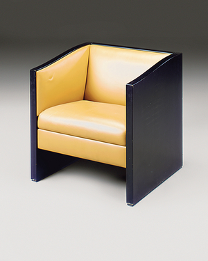 One of a pair of armchairs, late 20th century (tan leather & ebonised oak)