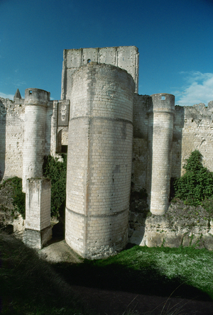 Castle of Loches : the four-cornered keep and the cranellated towers of the wall (photo)