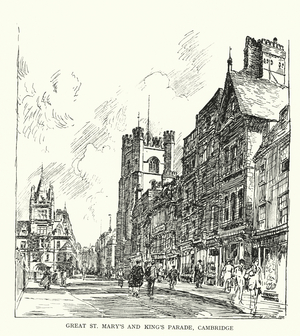 Great St Mary's and King's Parade, Cambridge (litho)