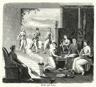 Ancient Greek music and dance (engraving)