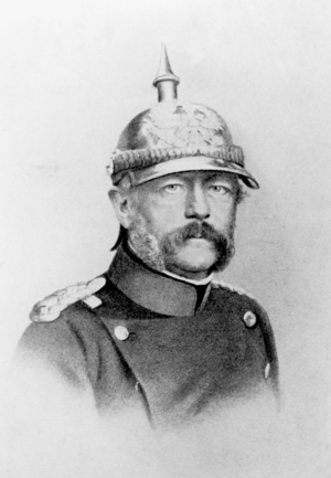 Portrait of 1st Chancellor of Germany Otto von Bismarck, 1866 (b/w photo)