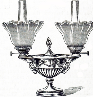 19th century illustration, showing a Mappin & Webb, silver table lamp; England; 1891