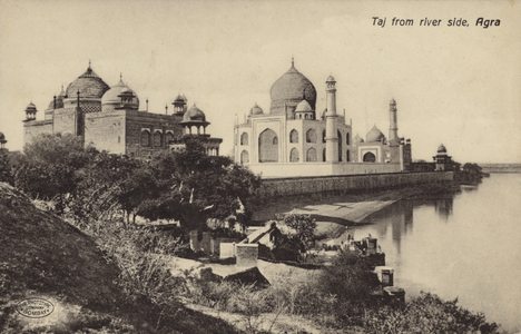 Taj from river side, Agra (b/w photo)