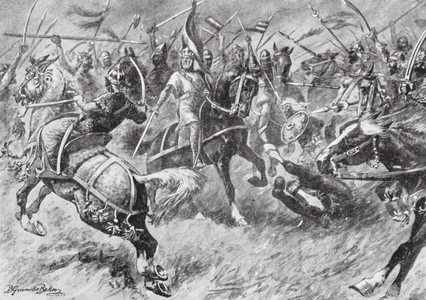 Alphonso of Aragon leads an Army against the Moors (litho)