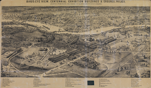 Bird's Eye View, Centennial Exhibition Buildings & Grounds, printed by Sydney Smirke, 1875 (photolitho)