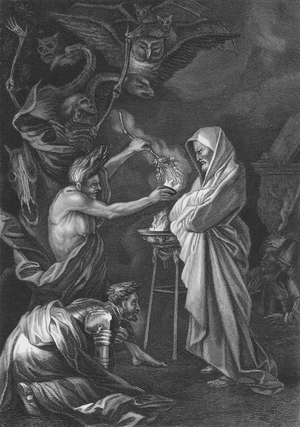 Saul and the Witch of Endor, 1 Samuel, Chapter 28, Verses 3-25 (engraving)