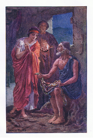 She saw two small slippers exquisitely wrought, from The Gateway to Romance published by Thomas Nelson & Sons, 1909 (colour litho)