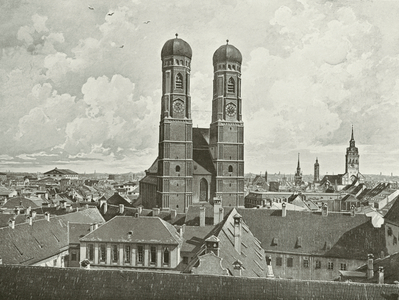 Munchen / Munich: Frauenkirche (b/w photo)