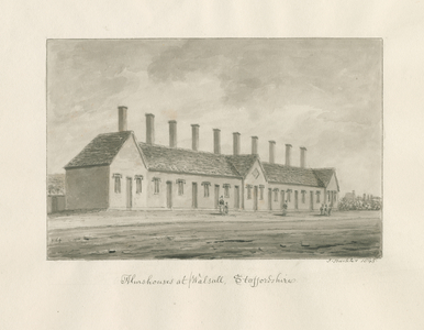 Walsall - Almshouses: sepia wash drawing, 1845 (drawing)