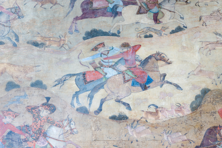 Wall paintings at Qeysarieh portal, Naqsh-e Jahan Imam square, Esfahan, Iran (fresco)