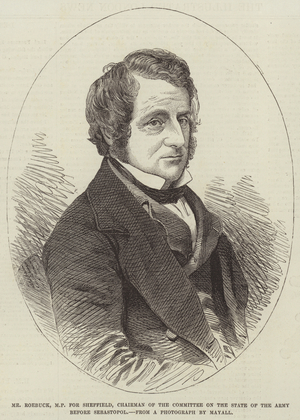 Mr Roebuck, MP for Sheffield, Chairman of the Committee on the State of the Army before Sebastopol (engraving)