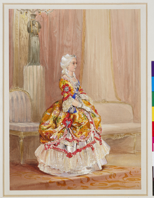 Queen Victoria in costume for the 1745 Fancy Ball, 6 June 1845, 1845 (w/c & bodycolour over pencil on paper)