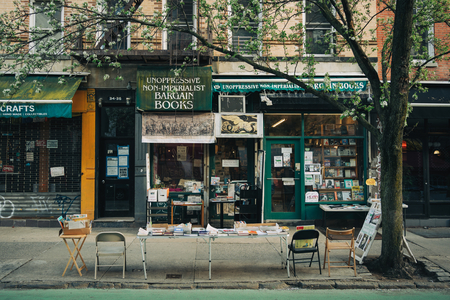 Unoppressive Non-Imperialist Bargain Books vintage sign, Manhattan, New York, USA (photo)