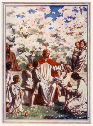Jesus blessing Little Children (colour litho)