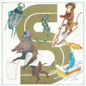 S: beetle, wild boar, salamander, monkey, sardine, c.1930 (lithograph)