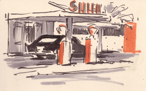 Shell Petrol Station in Sri Lanka, 1960 (felt-tip pen on paper)